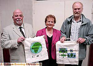 GOING green . . . Councillor Barbara Beeley, Saddleworth and Lees Area Committee chairman and community champion, with David Mcneeney, chairman of Greenfield and Grasscroft Residents’ Association (left) and Mike Rooke, the association’s secretary