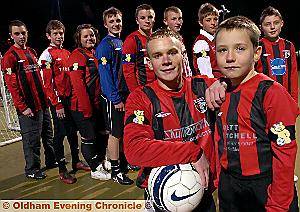 ON the ball . . . back, from left, James Thompson, Josh McConnell, Lauren Revill, Billy Fletcher, Ryan McMylor, Adam Monks, Josh Jones and Matthew Hewitt. Front, Joe Cunningham, left and Callum Thomas. Inset, the Pudsey armband 