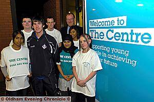OPEN for business . . . (from the left) Rabia Begum, Lee Loftus, Oldham Athletic player Kieran Lee, Ryan Sexton, Ajufa Begum, Tim Mitchell (chief executive of Positive Steps Oldham), Piara Khanom and Amileigh Hodges