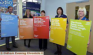 HEALTH advice . . . Dr Brian Lewis, St Mary’s Medical Centre, Jacqui O’Reilly, associate director clinical leadership, Hazel Shaw, deputy director of Oldham Community Health Services, Claire Grindley, practice nurse Barley Clough Medical Centre, and Andrea Harper, staff nurse at the Royal Oldham Hospital get the messages across HEALTH advice . . . Dr Brian Lewis, St Mary’s Medical Centre, Jacqui O’Reilly, associate director clinical leadership, Hazel Shaw, deputy director of Oldham Community Health Services, Claire Grindley, practice nurse Barley Clough Medical Centre, and Andrea Harper, staff nurse at the Royal Oldham Hospital get the messages across
