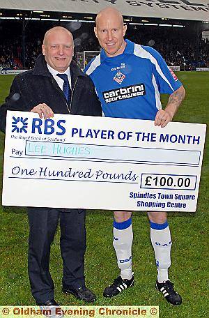 MASTER MARKSMAN . . . Lee Hughes receives his Athletic player of the month award from Mike Flanagan, manager of sponsors Spindles Town Square Shopping Centre. MASTER MARKSMAN . . . Lee Hughes receives his Athletic player of the month award from Mike Flanagan, manager of sponsors Spindles Town Square Shopping Centre.