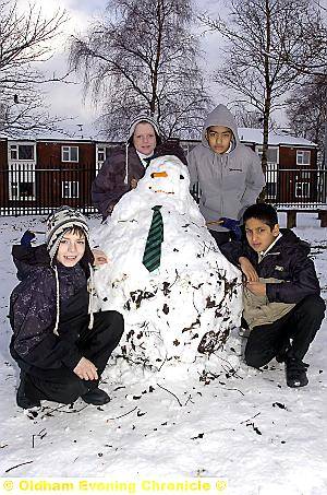 WINNERS . . . Greenacres School had a snowman competition — Charlie Roberts, Blake Sinclair, Waseem Shahid and Raja Akhtar won it 