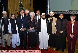 Participants (from the left) Mufti Azam, Mufti Helal-Mahmood, interfaith forum chairman Bharat Sisodia, Father Phil Sumner, director of music Eileen Bentley, Khadim Hussain,Maulama Mansur, Kamal Uddin, Mizan Ur-Rahman and Judith Haughton. 