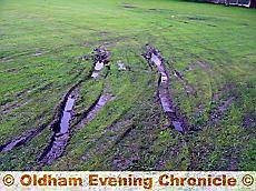 UNPLAYABLE . . . one of the damaged pitches 