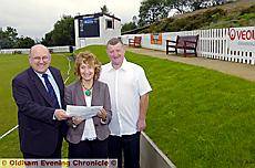 Left to right: Phil Young (Austerlands chairman), Margaret Cobbold (Veolia Environmental Trust) and Peter Sunderland (project co-ordinator). Left to right: Phil Young (Austerlands chairman), Margaret Cobbold (Veolia Environmental Trust) and Peter Sunderland (project co-ordinator).