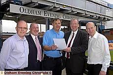 Pictured, left to right, are Athletic chief executive Alan Hardy, Chronicle director Bernard Stone, Latics co-owner Simon Blitz, Chronicle managing director Philip Hirst and Latics co-owner Simon Corney. Pictured, left to right, are Athletic chief executive Alan Hardy, Chronicle director Bernard Stone, Latics co-owner Simon Blitz, Chronicle managing director Philip Hirst and Latics co-owner Simon Corney.