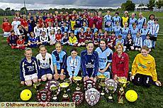 MILES OF SMILES: Heyside Angels with trophies won from a successful season. Pictured are captains Alicia Stretton (front, left), Bryony Bolton, Phoebe Dunn, Caitlin Senior, Gemma Jacobs, Lucy Shaylor, Raeanne Kaminski, Emma Clayton. MILES OF SMILES: Heyside Angels with trophies won from a successful season. Pictured are captains Alicia Stretton (front, left), Bryony Bolton, Phoebe Dunn, Caitlin Senior, Gemma Jacobs, Lucy Shaylor, Raeanne Kaminski, Emma Clayton.