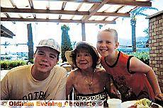Fun in the sun, Dominic Wood, left, his grandma Kathleen Ramsden and his holiday pal Brad Atkins Fun in the sun, Dominic Wood, left, his grandma Kathleen Ramsden and his holiday pal Brad Atkins
