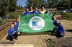 FLYING the Green Flag (from the left) Kai Hardman, Esme Jones, Elie Crossley, James Thomas, Lauren Schofield, Katie Connor, Ellis Harwood, Kiera Howarth and Regan Bennett-Snell. Back (from the left) Jeanette Sharp and Clare White. 