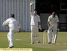 WERNETH wicketkeeper Nathan Griffin celebrates as Monton’s Trent Scott is bowled by Andy Walker in their cup clash. 