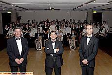 PRIDE of Oldham . . . (front, from the left) conductors Roger Meaden, Gerard Booth and Jonathan Leedale with the students from Oldham Music Centre 