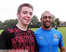 Chris (left) with Salford youth coach Alan Hunte. Chris (left) with Salford youth coach Alan Hunte.