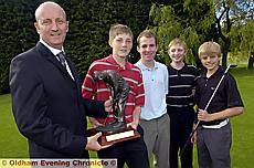 CHRONICLE deputy editor David Whaley presents the trophy to Robert Callow, Jordan Flint, Ryan O’Leary and Jack Bottomley. CHRONICLE deputy editor David Whaley presents the trophy to Robert Callow, Jordan Flint, Ryan O’Leary and Jack Bottomley.