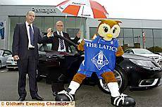 DONE DEAL: Celebrating the sponsorship agreement with Pentagon Vauxhall are, left Rob Schofield (general manager) and Alan Hardy (Athletic chief executive), with Chaddy the Owl.
DONE DEAL: Celebrating the sponsorship agreement with Pentagon Vauxhall are, left Rob Schofield (general manager) and Alan Hardy (Athletic chief executive), with Chaddy the Owl.
