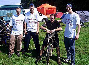 IN A GOOD CAUSE. . . Charity cyclists (from left) Martin Urmston, David Pitchforth, Carl Peach and David Borodinsky, preparing for the challenge IN A GOOD CAUSE. . . Charity cyclists (from left) Martin Urmston, David Pitchforth, Carl Peach and David Borodinsky, preparing for the challenge