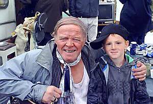 ON location . . . Bradley with actor Seamus O’Neill 


