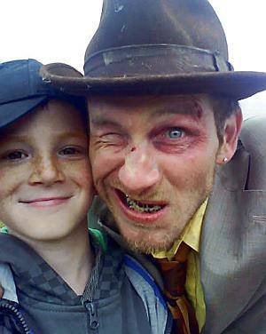 LIKELY lads . . . Bradley Phoenix on set with actor and comedian Paul Kaye 

