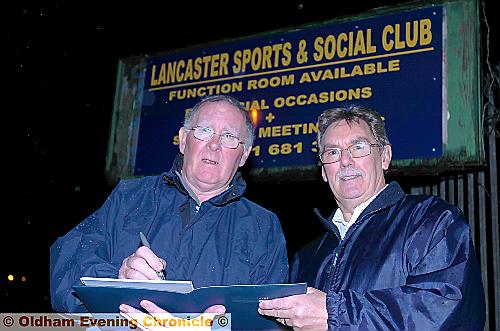 SIGN here . . . Failsworth Residents’ Action Group members Peter Batty (right) and Alan Shaw at the Lancaster Club SIGN here . . . Failsworth Residents’ Action Group members Peter Batty (right) and Alan Shaw at the Lancaster Club
