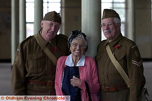 Visit to old Avros factory at Ivy Mill, Failsworth by Susan Jones (86) and Friends of the Forties Group. Susan is pictured with David Wild and Spencer James. 