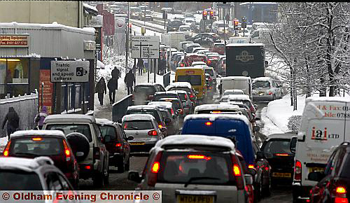 GRIDLOCKED . . . Mumps Roundabout at lunchtime yesterday. 