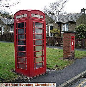 Saved . . . the telephone box at Friarmere Road-Denshaw Road, Delph