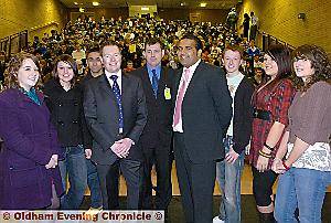 The business-people of tomorrow meet the business leaders of today... (from the left) Kirstie Stafford-Adshead, Ursula Swindells, Asim Fazal, Peter Birch from Deloitte, Paul Davies from Wienerberger, Mehul Barot from British Gypsum, Joshua Binns, Ashleigh Matthews and Katherine Dransfield 