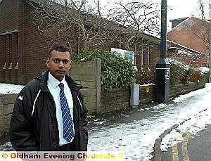Praful Kalyan by the spot where he saw the big black cat at the Waterloo Street/Woodstock Street junction 
