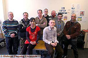 TEAMWORK . . . (standing, from left) Andy Mayall, Kevin Rogers, Stuart Clayton, Paul Lewis, Nelly Hardman, John Cooper and Mahmood Waraich (service user development worker). Seated: Abda Shaheen (self care development worker) and co-ordinator Jason Bromley