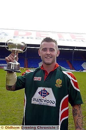 Michael Diveney of Waterhead with his Ben Powell trophy for man of the match. 