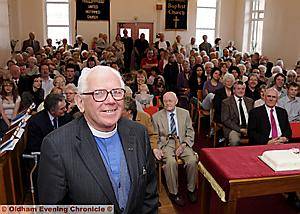 David Joynes with his congregation at his final service
David Joynes with his congregation at his final service