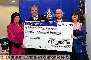 Pictured are Rita Bottomley (left), appeal chairman, Joe Royle, Alan Hardy, Latics chief executive, and Tracey Knuckey, appeal secretary. 