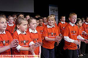 PUPILS sing out in support of the campaign at the Grange Arts Centre PUPILS sing out in support of the campaign at the Grange Arts Centre