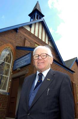 52 years of commitment . . . the Rev David Joynes outside Beulah Baptist and United Reformed Church. Picture copyright Oldham Evening Chronicle 52 years of commitment . . . the Rev David Joynes outside Beulah Baptist and United Reformed Church. Picture copyright Oldham Evening Chronicle