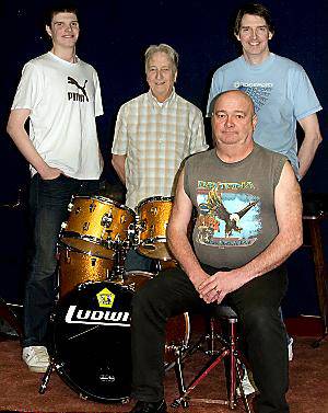Fundraiser Alan Taylor (front) with Random Harvest (from the left) Richard Leicester, John Firth and Brian Leicester Fundraiser Alan Taylor (front) with Random Harvest (from the left) Richard Leicester, John Firth and Brian Leicester