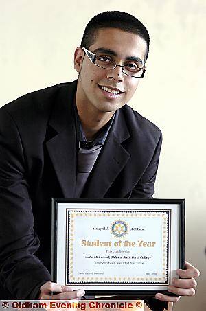 Rotary Club of Oldham Student of the Year Asim Mahmood of Oldham Sixth Form College. 