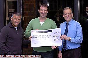 FINAL ACT: Sean Gregan receives a £300 cheque for charity after being named the joint winner (with Chris Taylor) of the Chronicle’s Star Man award, sponsored by Leesfield Developments. Gregan (centre) and Taylor shared the highest number of man-of-the-match votes during the season. New manager Dave Penney (left) is pictured along with Chronicle sports writer Tony Bugby.
FINAL ACT: Sean Gregan receives a £300 cheque for charity after being named the joint winner (with Chris Taylor) of the Chronicle’s Star Man award, sponsored by Leesfield Developments. Gregan (centre) and Taylor shared the highest number of man-of-the-match votes during the season. New manager Dave Penney (left) is pictured along with Chronicle sports writer Tony Bugby.