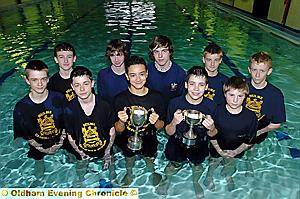 IN THE SWIM: Hulme Grammar School boys were successful at the Royton Invitational Schools Gala. They were combined Lower School Cup winners, along with their girls team, and Overall Top School Cup winners.
Ryan Ellis (back, left), Elliott Holland, Danny Harrop, Lawrence Gard and Joshua Williams (Upper). Luke Kirkham (front, left), Lewis Bostock, Isaac Noi, Jack Nutter and Ryan Hall (Lower). IN THE SWIM: Hulme Grammar School boys were successful at the Royton Invitational Schools Gala. They were combined Lower School Cup winners, along with their girls team, and Overall Top School Cup winners.
Ryan Ellis (back, left), Elliott Holland, Danny Harrop, Lawrence Gard and Joshua Williams (Upper). Luke Kirkham (front, left), Lewis Bostock, Isaac Noi, Jack Nutter and Ryan Hall (Lower).