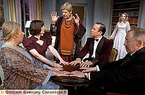 Sprightly seance . . . The Coliseum’s production of Blithe Spirit. Pictured (from left) Roberta Kerr, Emily Pithon, Alwyne Taylor, Mark Healy, Christopher Wilkinson and (rear), Amy Hall as Elvira Sprightly seance . . . The Coliseum’s production of Blithe Spirit. Pictured (from left) Roberta Kerr, Emily Pithon, Alwyne Taylor, Mark Healy, Christopher Wilkinson and (rear), Amy Hall as Elvira