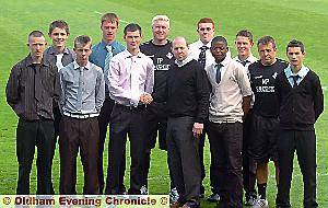 ATHLETIC managing director Simon Corney, youth-team chief Tony Philliskirk and centre of excellence manager Mick Priest welcome Athletic’s latest young guns.

From left to right: Andrew Crompton, James Tarkowski, Kirk Miller, Shaun Routledge, Greg Kidd, Matthew David Carr, Leeroy Chinthengah, Matthew Andrew Carr, Connor Hughes. 