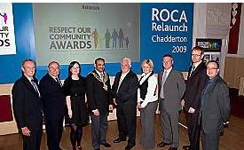 The Mayor of Oldham, Councillor Shoab Akhtar, was guest of the honour at the relaunch, and also present were (from the left) Clive Newton, managing director of Emanuel Whittaker Ltd; Steve Yorke; Nicola Gleave; Councillor Jim McArdle; Kate Kenney, from Connaught Partnerships; John Gallagher, finance director at Emanuel Whittaker Ltd; Steve Duthie, Oldham Evening Chronicle; and Mark Foster, Connaught Partnerships 
