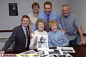 TREASURED memories . . . twins Joyce and Jean Easton celebrate their 79th birthdays with, from left, Andy Rothwell (Joyce's grandson); Linda Wood (Joyce's daughter); Alanand Phil Rothwell (Joyce's sons)