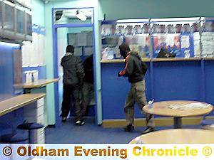 BURSTING in . . . the men storm into the staff area 