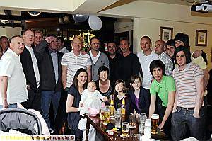 Ernie’s partner Louise Newlove and nine-month-old daughter Isabella Georgia are pictured, centre, with friends family and supporters. Ernie’s partner Louise Newlove and nine-month-old daughter Isabella Georgia are pictured, centre, with friends family and supporters.