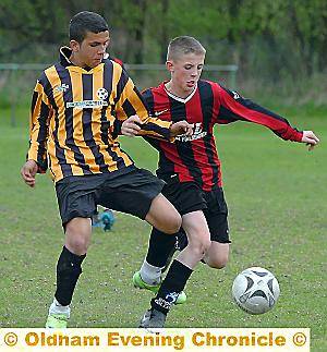 ARM-IN-ARM: Blue Coat’s JJ Rigby (above, left) and Jake James, of Failsworth Sports College, battle for the ball.