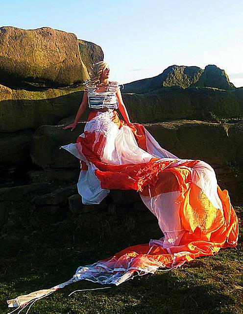 INSPIRED . . . Fashion student Hannah at Pots and Pans, for a colourful contrast to show off the wedding dress 
