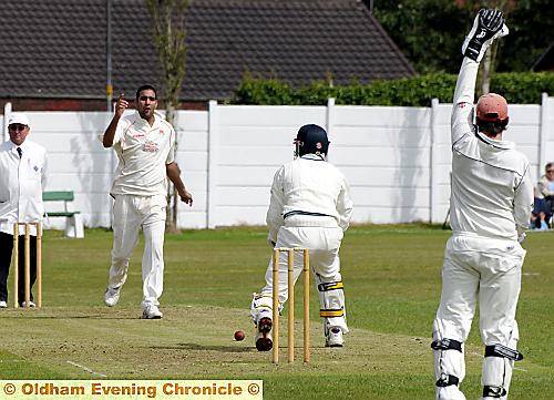 NOT THIS TIME: Clifton batsman Ichira Yahathugoda lives to fight another day despite an appeal from Crompton wicketkeeper Dane Fletcher, 


