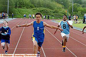 FRONT-RUNNER: Isaac Noi, of Hulme, crosses the line to win the Year Seven 100m 
