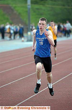 OUT IN FRONT:Bradley Szakacs, of Royton and Crompton, wins the Year 10 800m. 