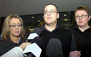 FLASHBACK to April last year as Phillip Smith gives his reaction to the life sentences imposed on his father’s killers. With him is his sister Louise Hilditch (left) and fiancee Justine Mills 