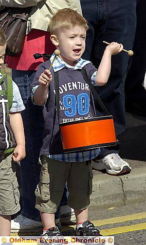 LITTLE drummer boy . . . Jordan Crossland joins in 